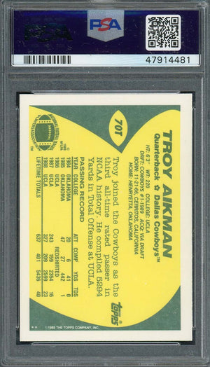 Troy Aikman 1989 Topps Traded Football Rookie Card RC #70T Graded PSA 10-Powers Sports Memorabilia