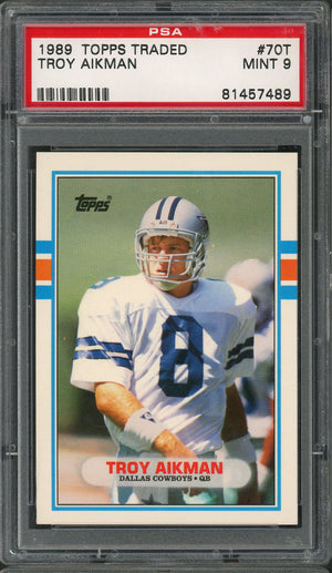 Troy Aikman 1989 Topps Traded Football Rookie Card RC #70T Graded PSA 9 MINT-Powers Sports Memorabilia