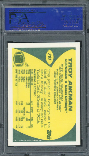 Troy Aikman 1989 Topps Traded Football Rookie Card RC #70T Graded PSA 9 MINT-Powers Sports Memorabilia