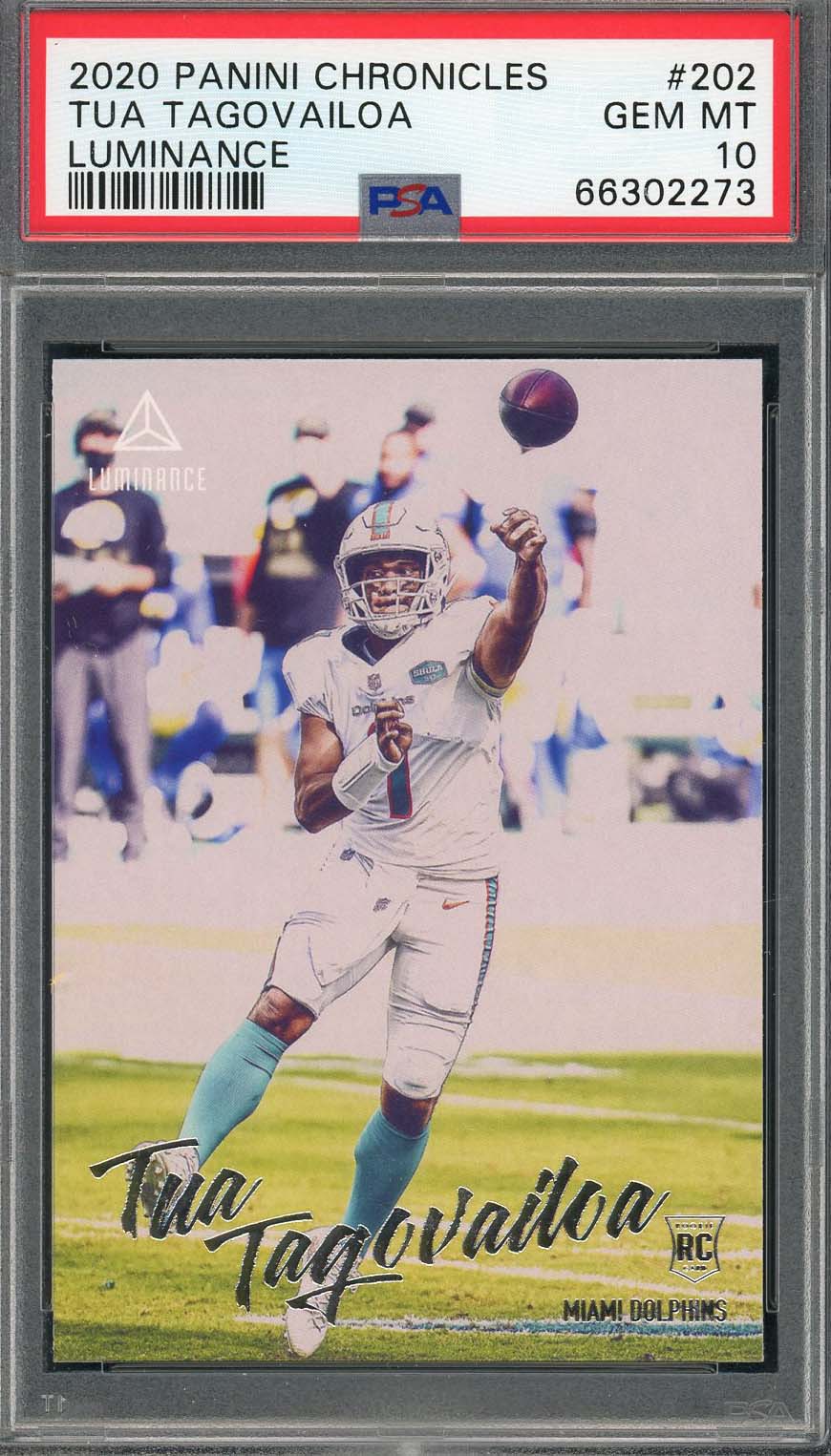 Tua Tagovailoa 2020 Panini Chronicles Luminance Rookie Card #202 Graded PSA 10-Powers Sports Memorabilia