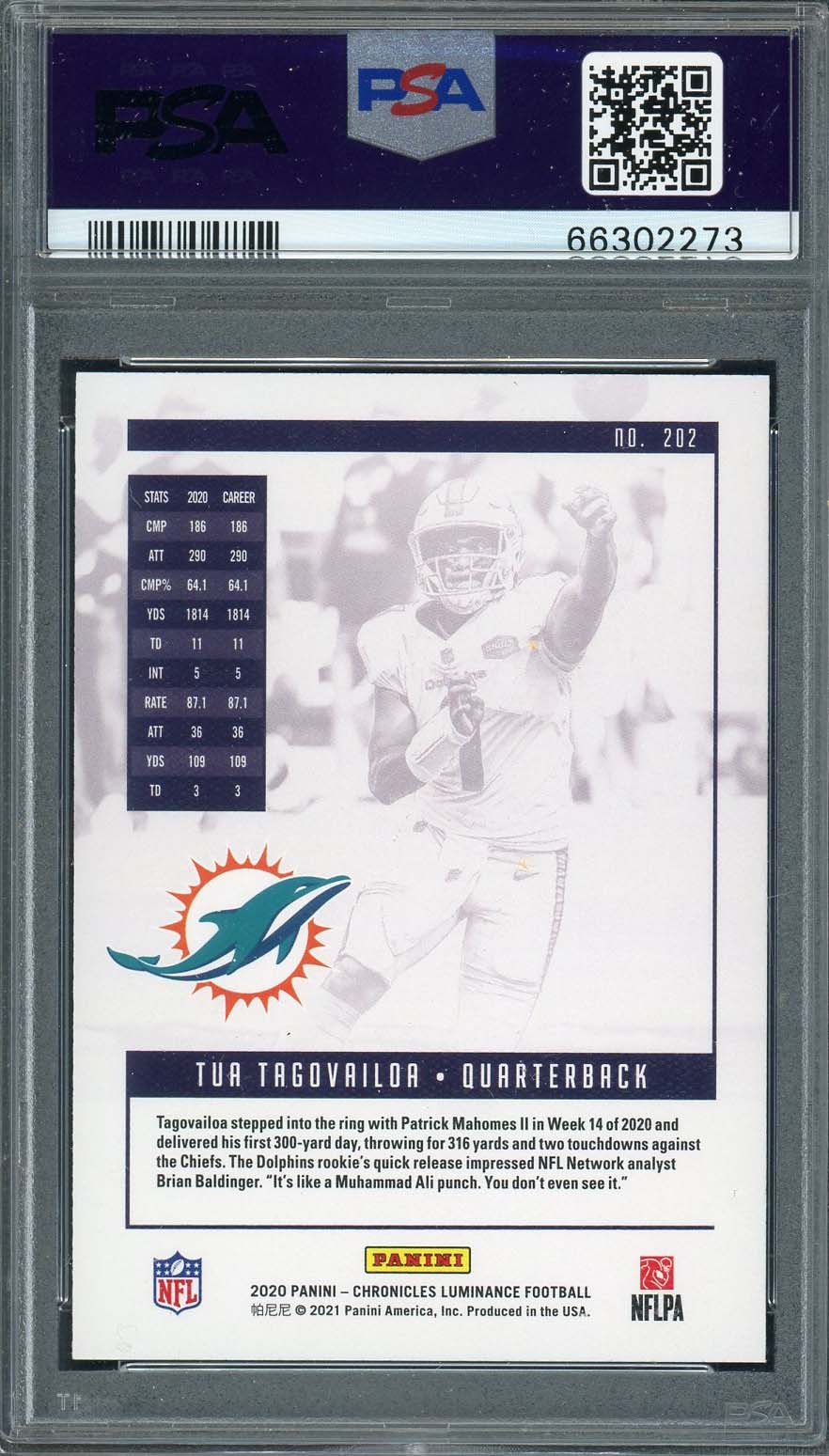 Tua Tagovailoa 2020 Panini Chronicles Luminance Rookie Card #202 Graded PSA 10-Powers Sports Memorabilia