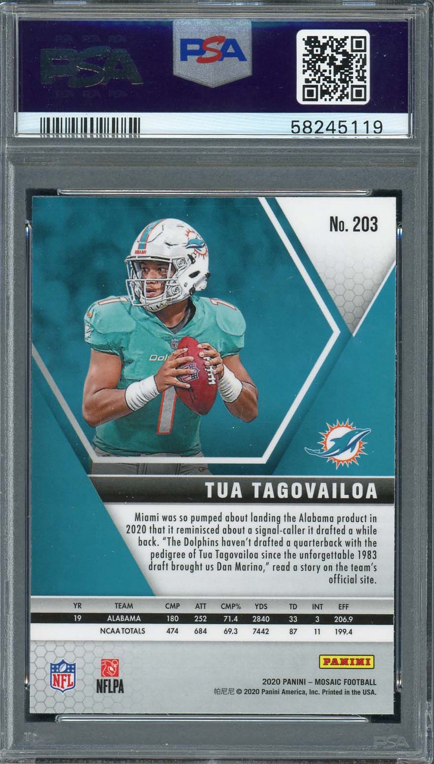 Tua Tagovailoa 2020 Panini Mosaic Football Rookie Card #203 Graded PSA 10-Powers Sports Memorabilia