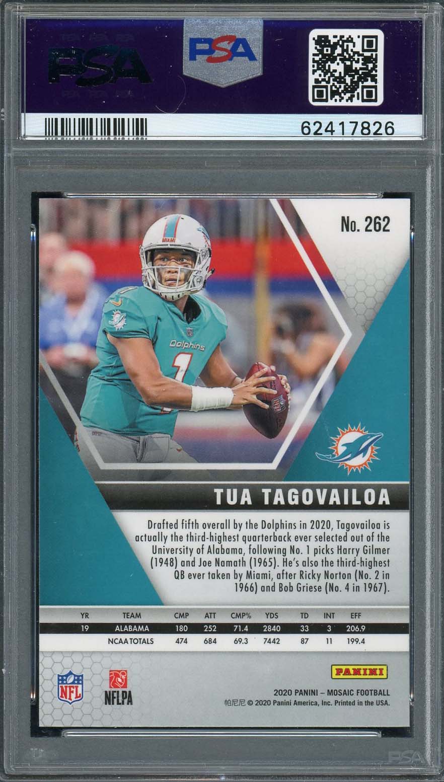 Tua Tagovailoa 2020 Panini Mosaic Football Rookie Card RC #262 Graded PSA 10-Powers Sports Memorabilia