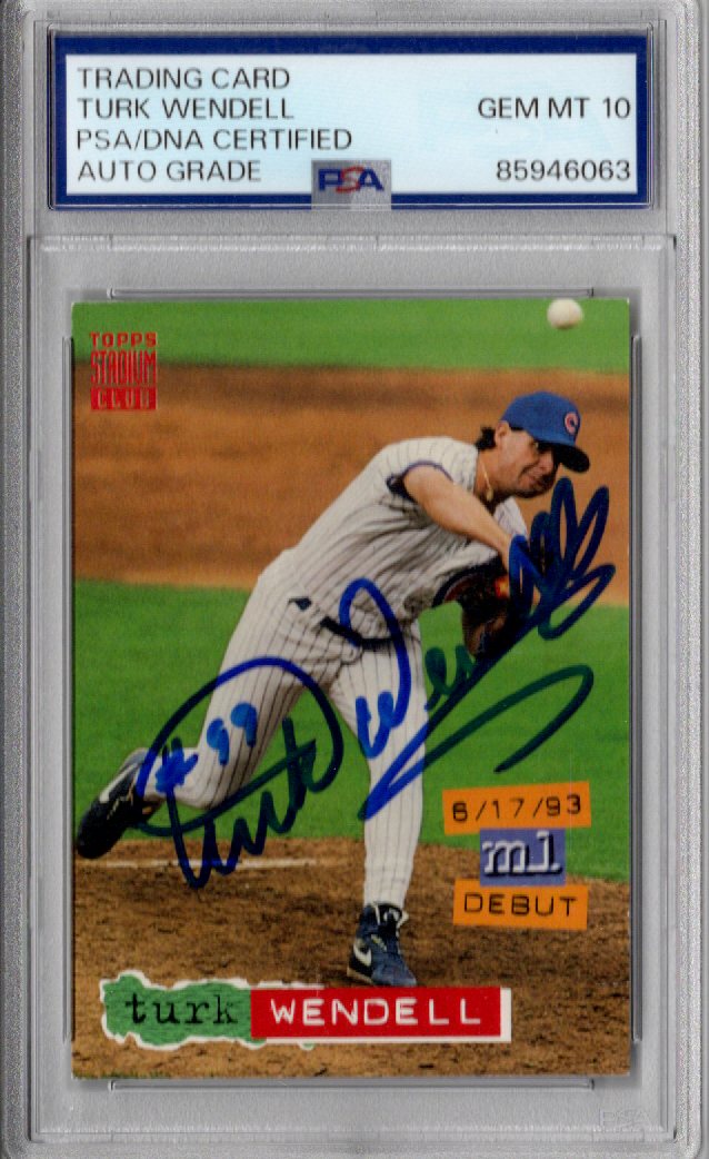 Turk Wendell Signed Chicago Cubs 1994 Topps Stadium Club ML Debut Card PSA GEM MT 10-Powers Sports Memorabilia
