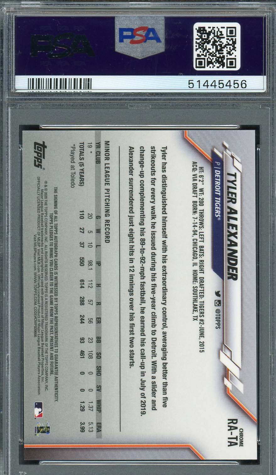 Tyler Alexander 2020 Topps Chrome Rookie Autographs Card #RATA PSA 9-Powers Sports Memorabilia