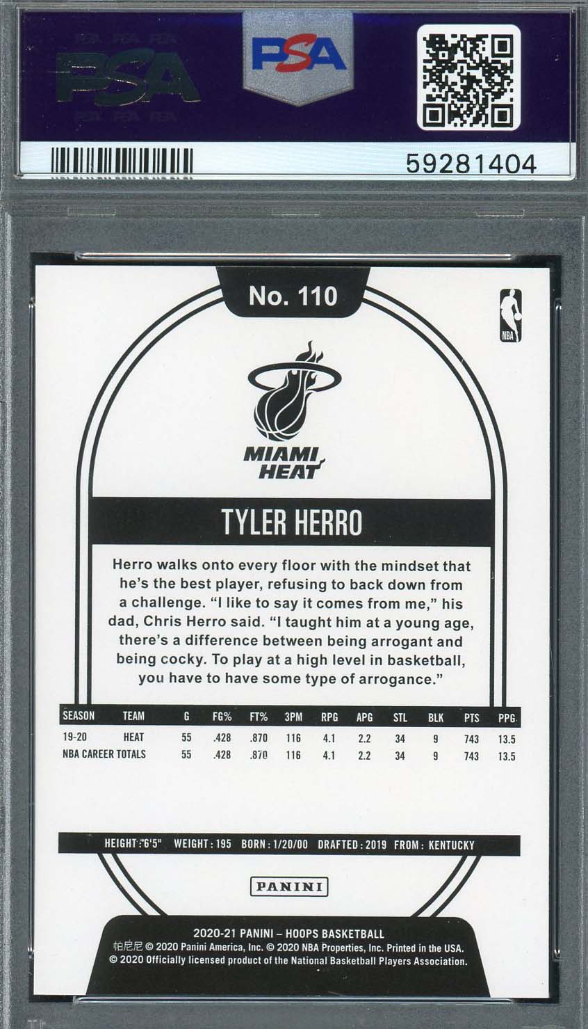 Tyler Herro 2020 Panini Hoops Basketball Card #110 Graded PSA 9-Powers Sports Memorabilia