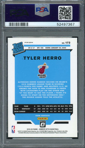 Tyler Herro 2019 Panini Donruss Optic Fanatics Rookie Card #172 Graded PSA 9-Powers Sports Memorabilia