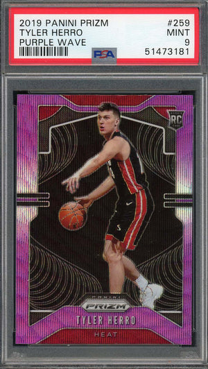 Tyler Herro 2019 Panini Prizm Purple Wave Rookie Card RC #259 Graded PSA 9-Powers Sports Memorabilia