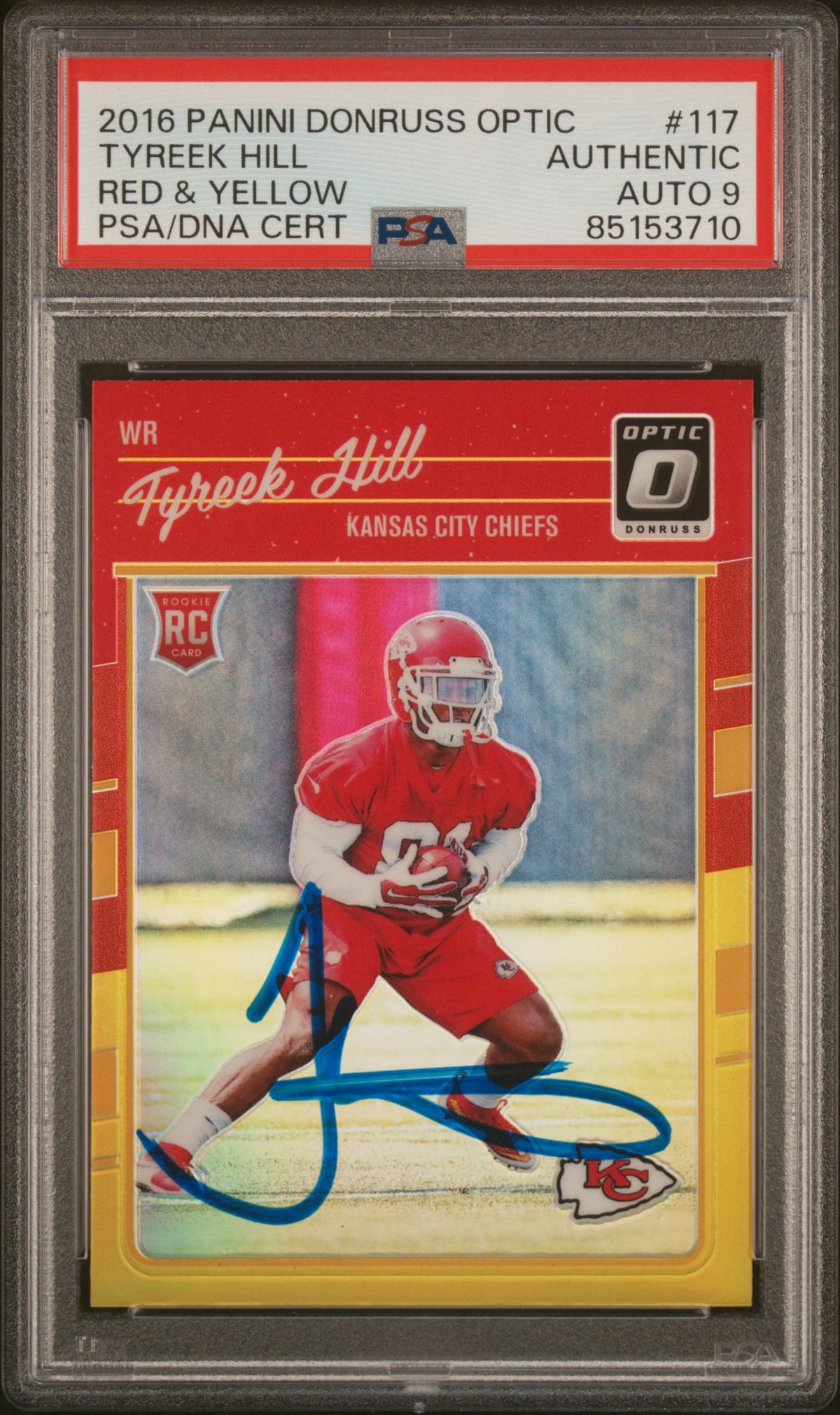 Tyreek Hill 2016 Panini Donruss Optic Red Yellow Rookie Card #117 Auto PSA 9 C-Powers Sports Memorabilia