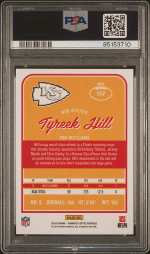 Tyreek Hill 2016 Panini Donruss Optic Red Yellow Rookie Card #117 Auto PSA 9 C-Powers Sports Memorabilia