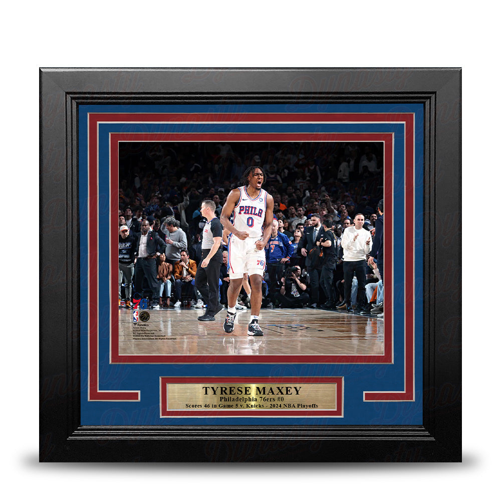 Tyrese Maxey Playoff Celebration Philadelphia 76ers 8" x 10" Framed Basketball Display Photo-Powers Sports Memorabilia