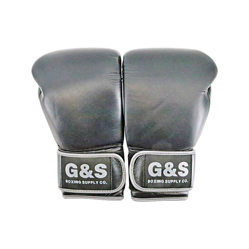 Black Leather Pair of Training Boxing Gloves - Velcro Strap - 16 Oz-Powers Sports Memorabilia