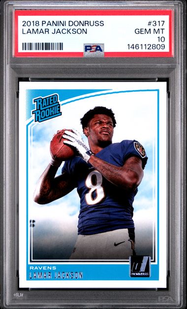 2019 Panini Donruss #317 Lamar Jackson RC Rookie PSA 10 Ravens 2-Powers Sports Memorabilia
