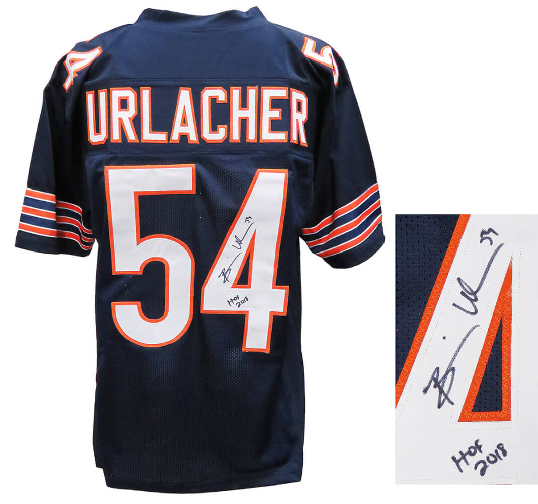 Brian Urlacher Autographed Navy Custom Football Jersey with HOF 2018-Powers Sports Memorabilia