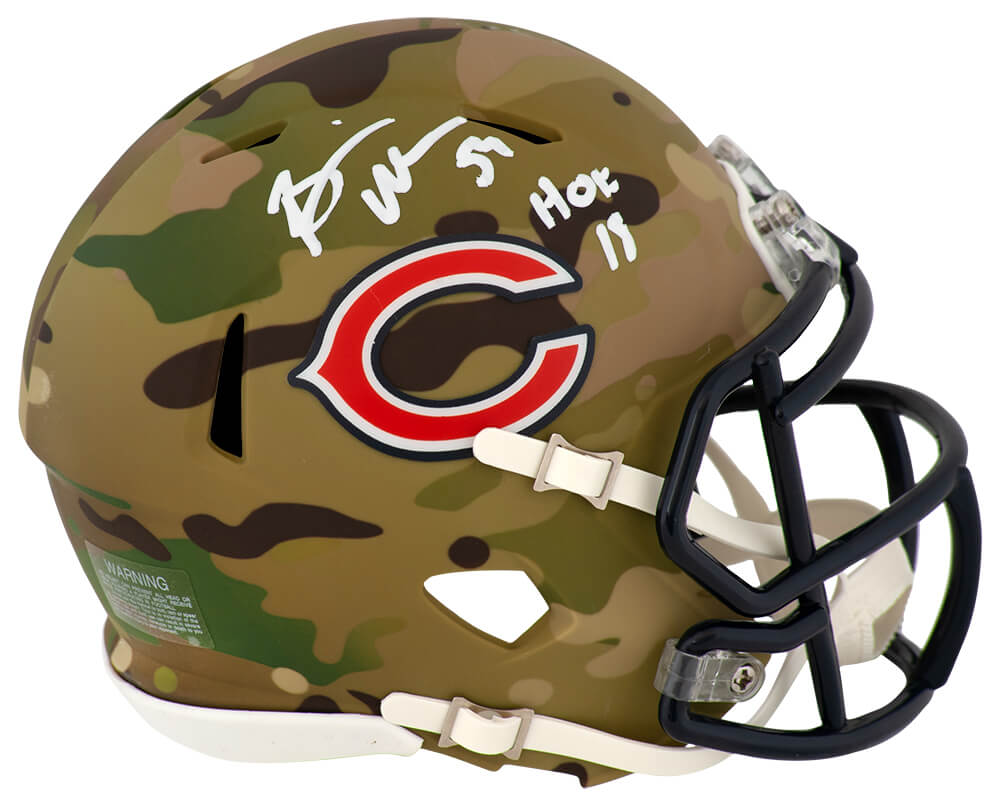 Brian Urlacher Chicago Bears Autographed CAMO Riddell Mini Helmet w/ HOF 18-Powers Sports Memorabilia