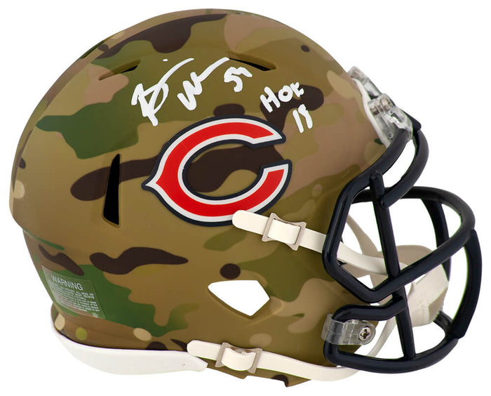 Brian Urlacher Chicago Bears Autographed CAMO Riddell Mini Helmet w/ HOF 18-Powers Sports Memorabilia