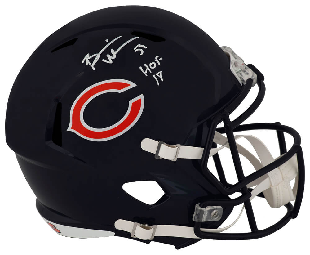 Brian Urlacher Autographed Chicago Bears Riddell Full Size Speed Replica Helmet with HOF'18 - (In White)-Powers Sports Memorabilia