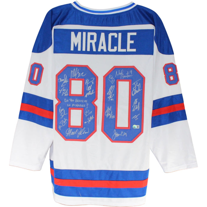 1980 USA Hockey 18 Autos Craig Eruzione Broten Signed White Jersey – Beckett Authenticated