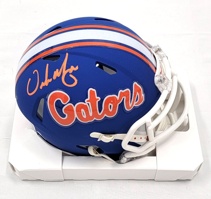 Urban Meyer Signed Florida Gators Blue ALT Riddell Mini Helmet - Beckett-Powers Sports Memorabilia
