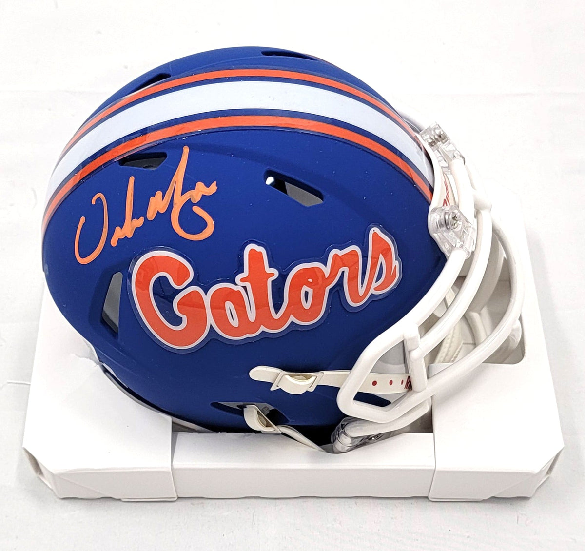 Urban Meyer Signed Florida Gators Blue ALT Riddell Mini Helmet - Beckett-Powers Sports Memorabilia