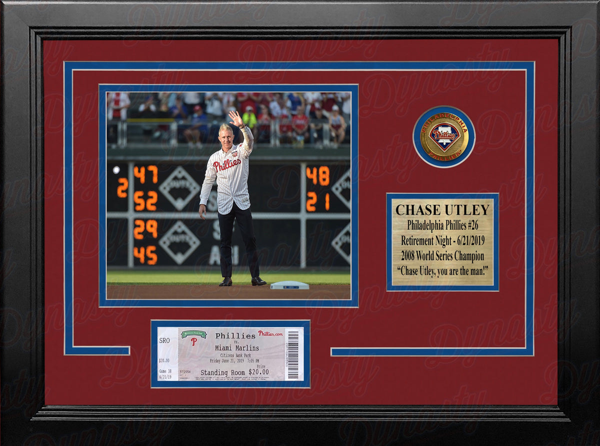 Chase Utley Retirement Night Philadelphia Phillies 8" x 10" Framed Baseball Display Photo with Replica Ticket-Powers Sports Memorabilia