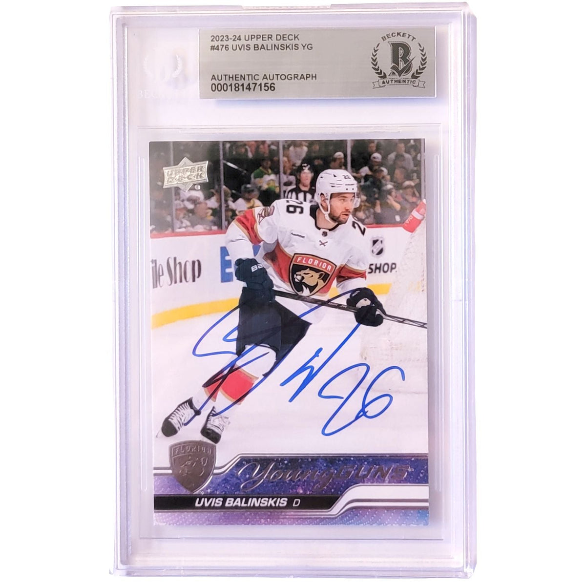 Uvis Balinskis Signed Florida Panthers 2023-24 Upper Deck Young Guns Card #476 Beckett Encapsulated-Powers Sports Memorabilia