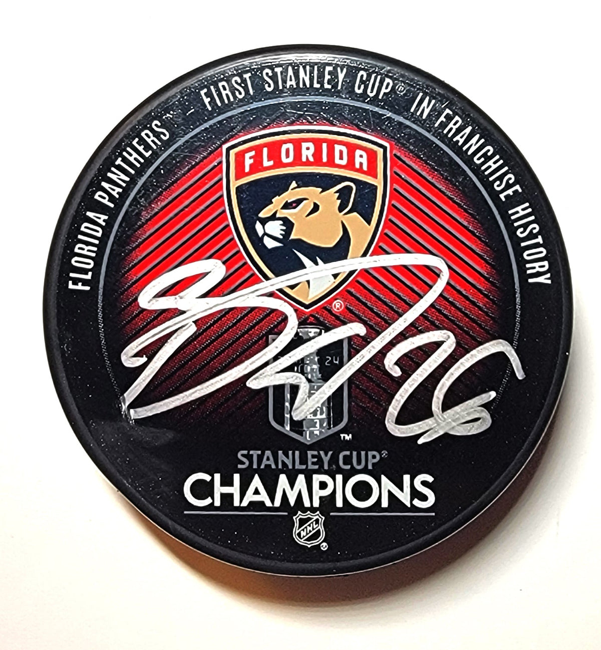 Uvis Balinskis Signed Florida Panthers 2024 Stanley Cup Champions Hockey Puck Beckett-Powers Sports Memorabilia
