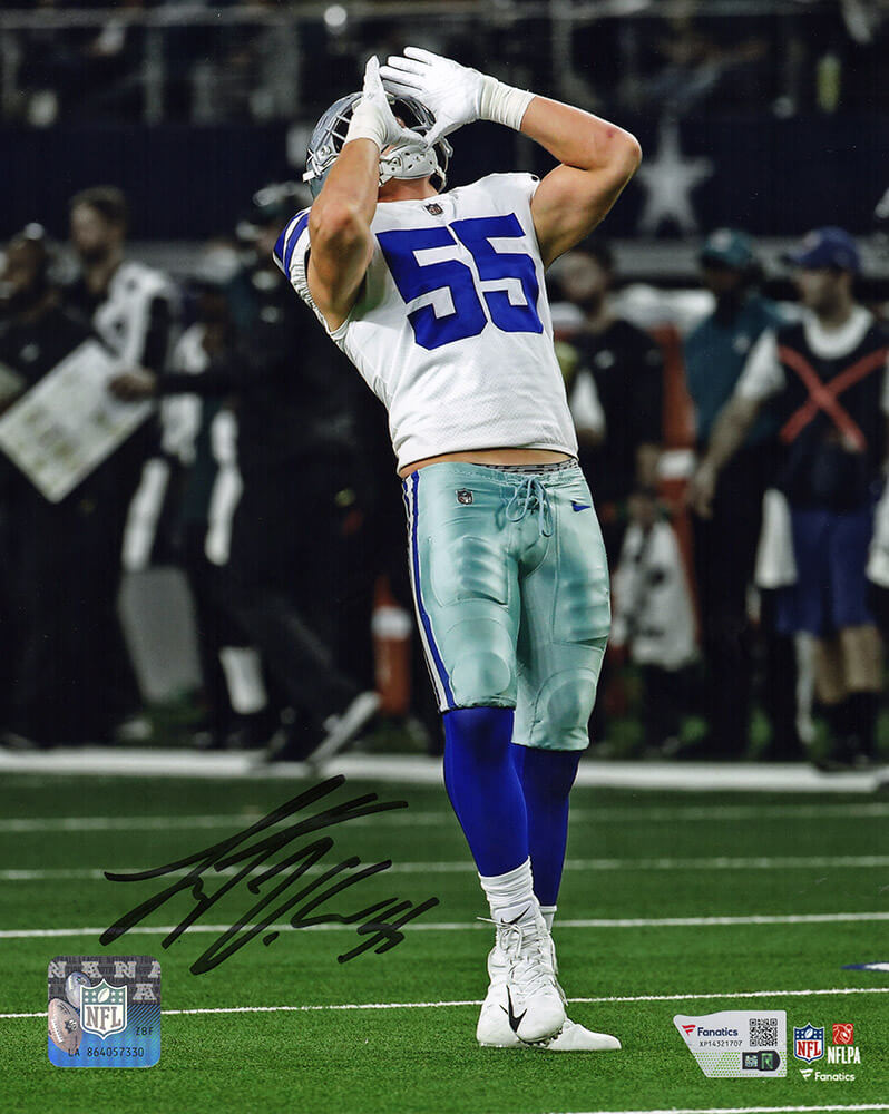Leighton Vander Esch Autographed Dallas Cowboys White Jersey Wolf Call 8x10 Photo - (Fanatics)-Powers Sports Memorabilia