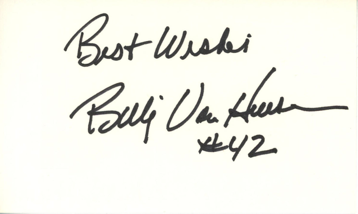 Billy Van Heusen Denver Broncos Signed Mini Helmet - Index Best Wishes Beckett-Powers Sports Memorabilia