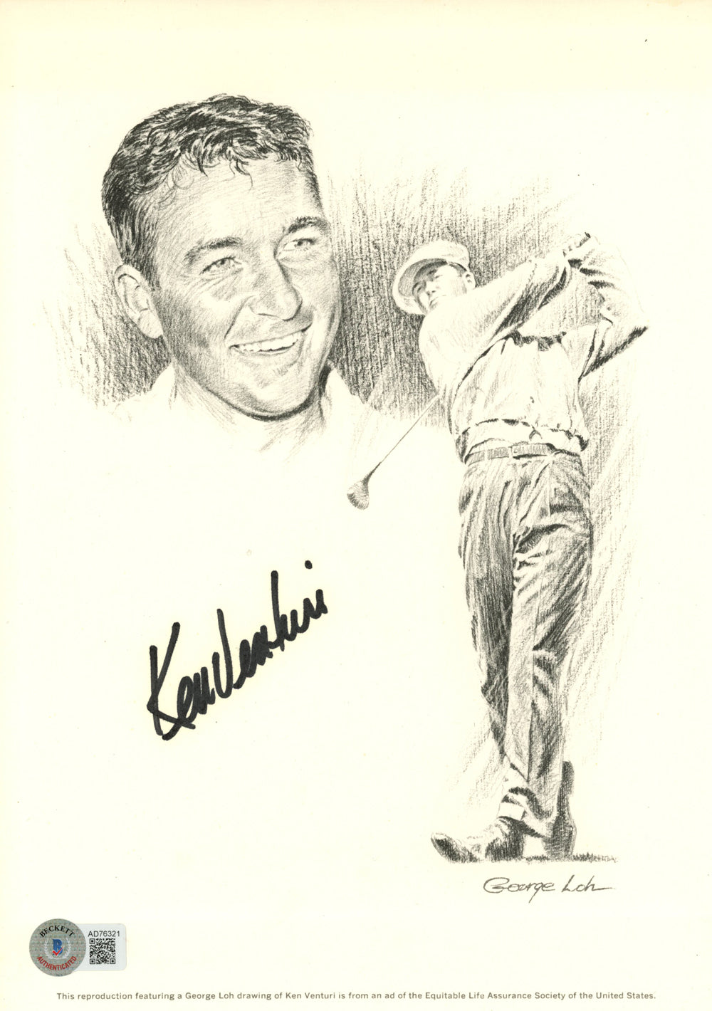 Ken Venturi Pga Signed 8x10 Photo - Print Drawing Beckett Beckett-Powers Sports Memorabilia