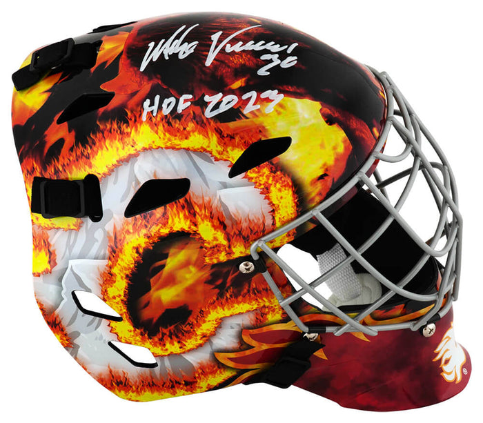 Mike Vernon Autographed Calgary Flames Franklin Replica Hockey Goalie Mask with HOF 2023-Powers Sports Memorabilia