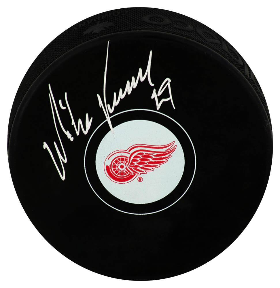 Mike Vernon Autographed Detroit Red Wings Logo Hockey Puck-Powers Sports Memorabilia