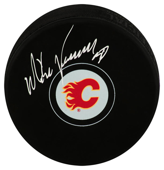 Mike Vernon Autographed Calgary Flames Logo Hockey Puck-Powers Sports Memorabilia
