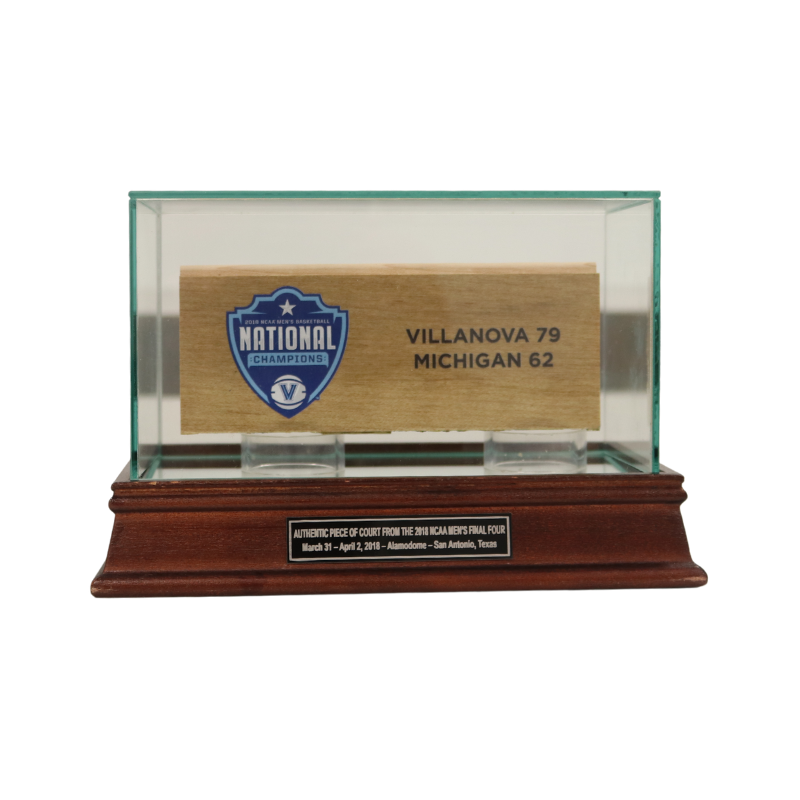 Villanova University 2x6 Authentic Piece of 2018 Men's Final Four Basketball Court with Logo in Glass Display Case-Powers Sports Memorabilia
