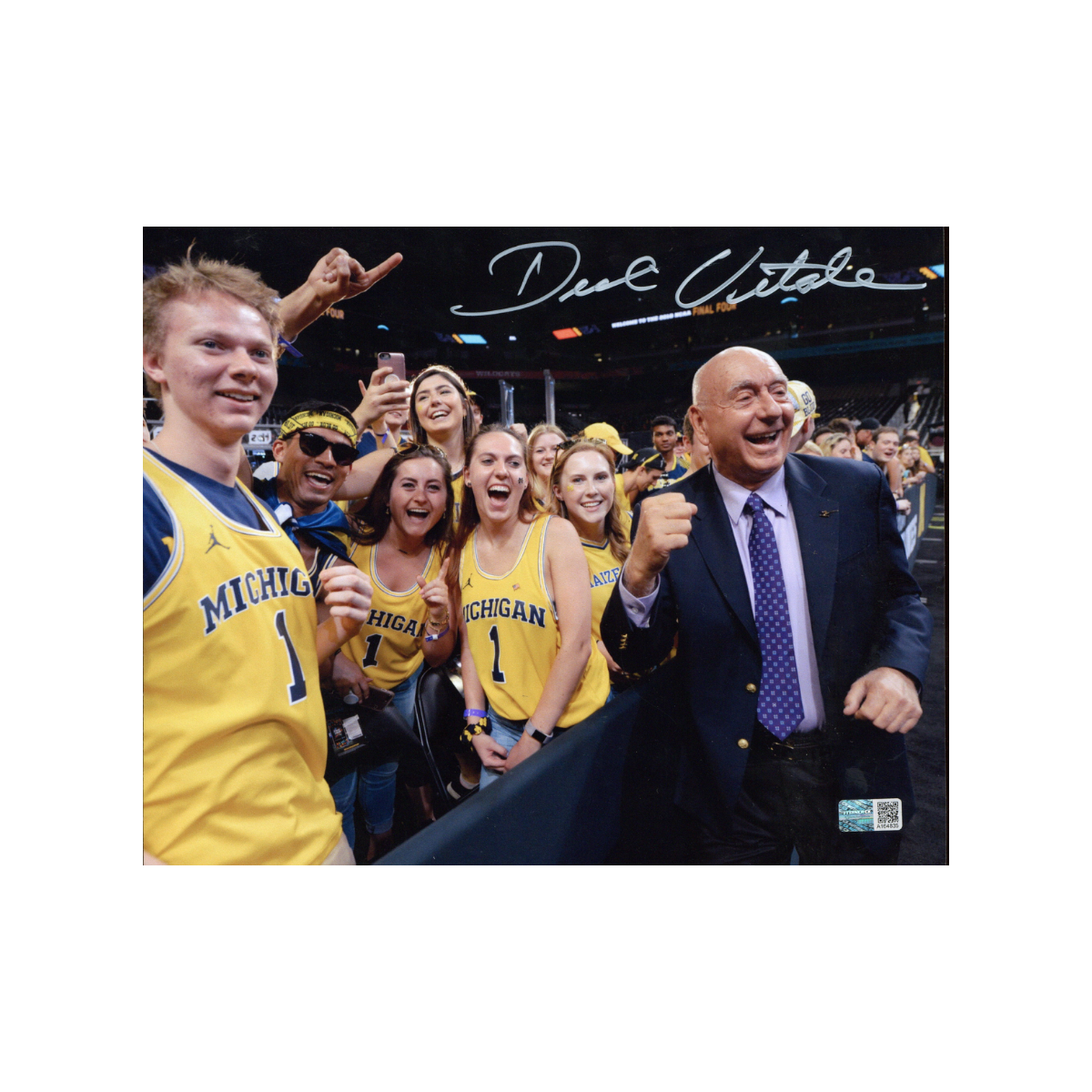 Dick Vitale Signed 8x10 Photo Celebrating with Michigan Fans-Powers Sports Memorabilia