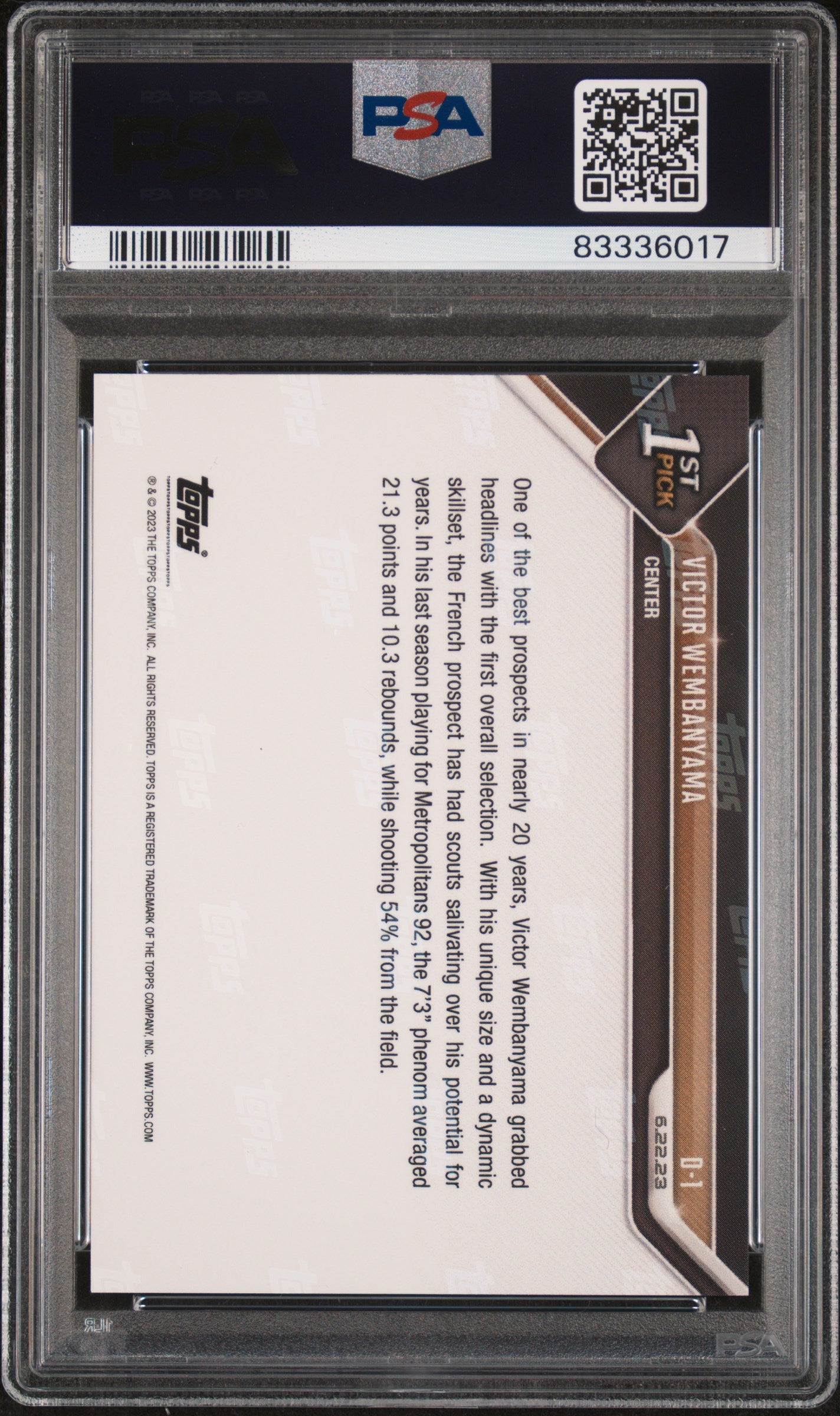 Victor Wembanyama 2023 Topps Now Draft Basketball Rookie Card #D1 Graded PSA 10-Powers Sports Memorabilia