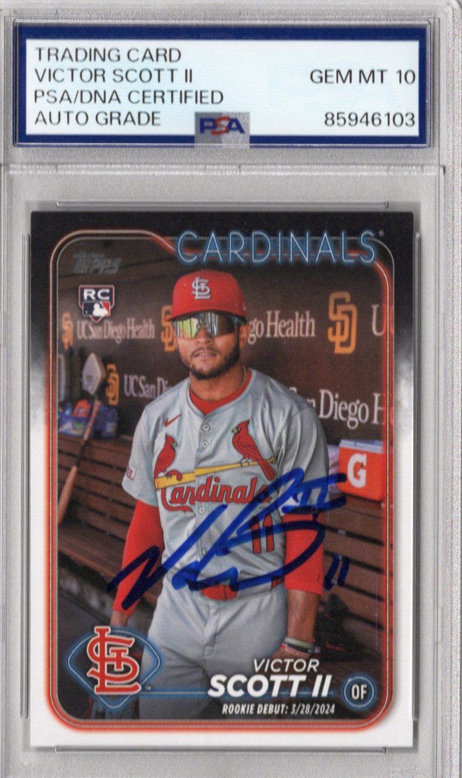 Victor Scott Signed St. Louis Cardinals 2024 Topps Rookie Card #US77 PSA AUTO GRADE GEM MT 10-Powers Sports Memorabilia