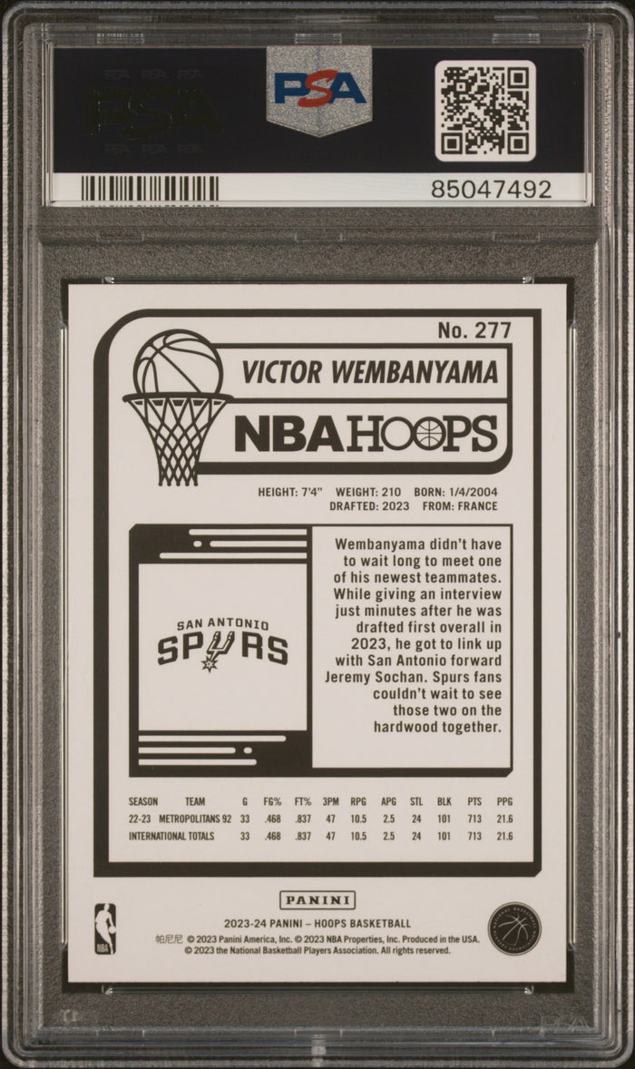 Victor Wembanyama 2023 Panini Hoops Basketball Rookie Card #277 Graded PSA 10-Powers Sports Memorabilia