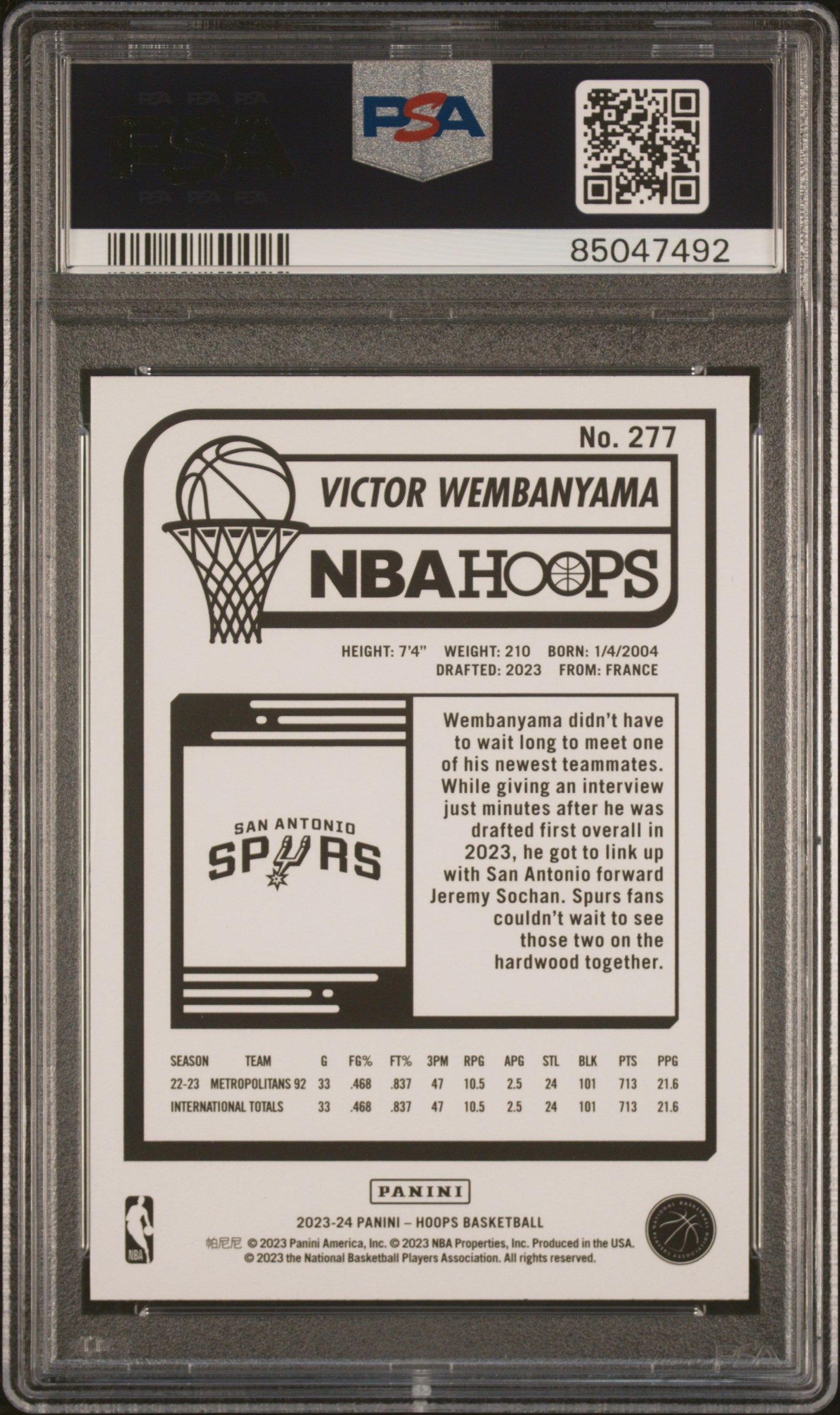 Victor Wembanyama 2023 Panini Hoops Basketball Rookie Card #277 Graded PSA 10-Powers Sports Memorabilia