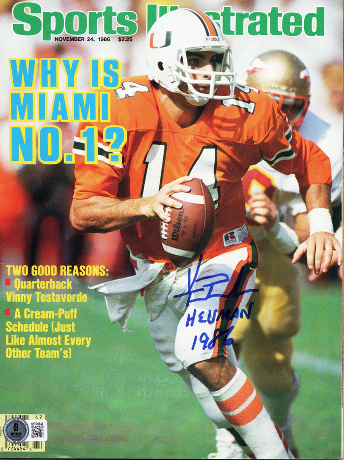 Vinny Testaverde Signed Miami Hurricanes Sports Illustrated 11/24/86 W/ Heisman 1986 - Beckett-Powers Sports Memorabilia