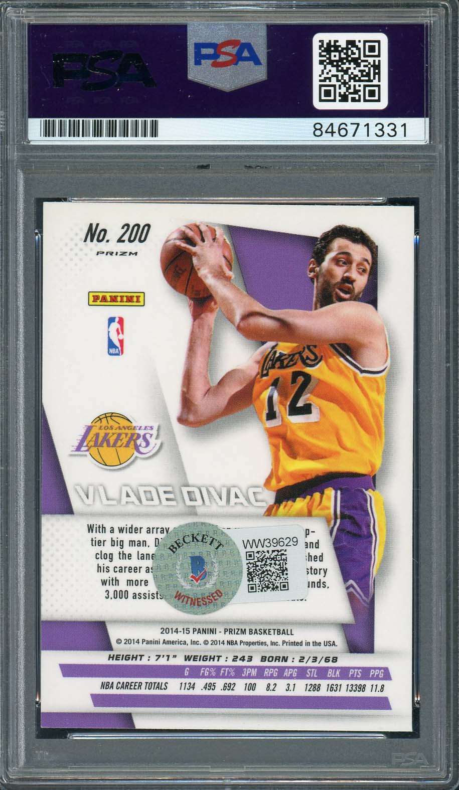 Vlade Divac Autographed 2014 Panini Silver Prizm Signed Card #200 Auto PSA 10-Powers Sports Memorabilia