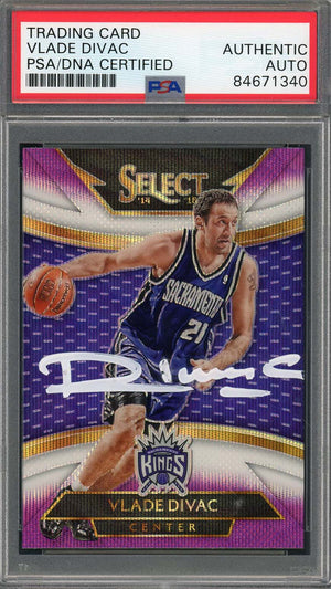 Vlade Divac Autographed 2014 Panini Select Purple White Prizm Card 255 Auto PSA-Powers Sports Memorabilia