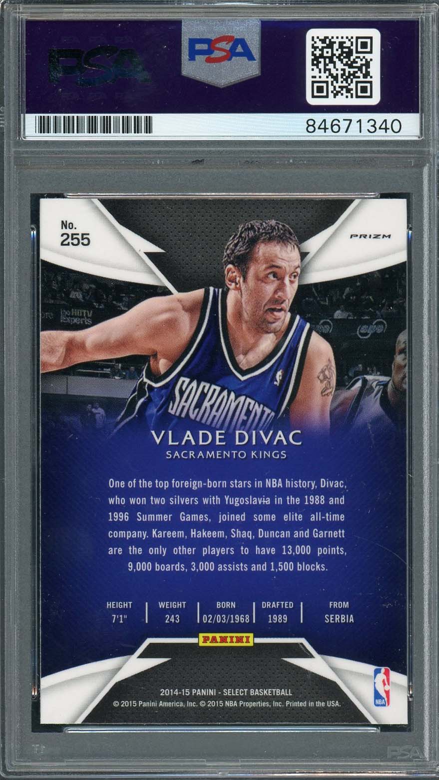 Vlade Divac Autographed 2014 Panini Select Purple White Prizm Card 255 Auto PSA-Powers Sports Memorabilia