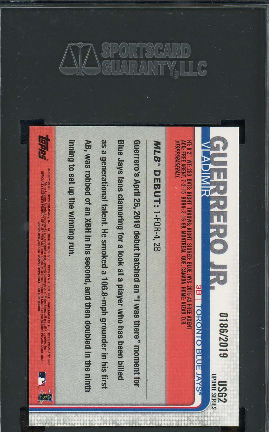 Vladimir Guerrero Jr 2019 Topps Gold Update Rookie Debut Card #US62 SGC 9 /2019-Powers Sports Memorabilia