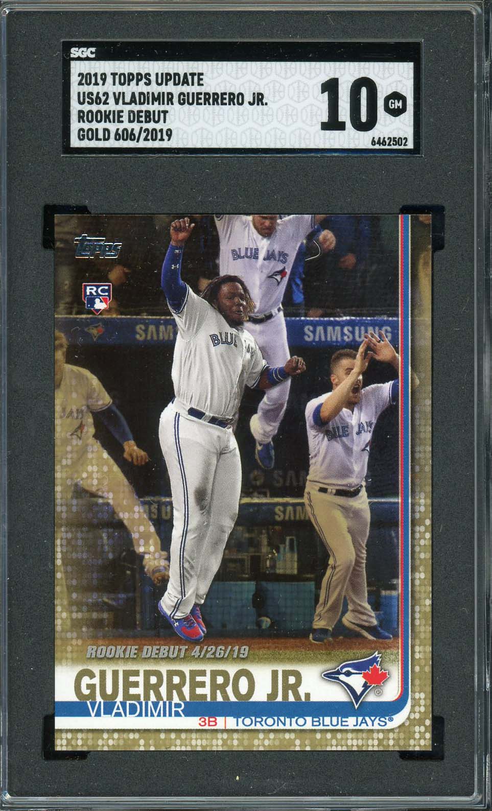 Vladimir Guerrero Jr 2019 Topps Update Gold Rookie Card #US62 SGC 10 /2019-Powers Sports Memorabilia