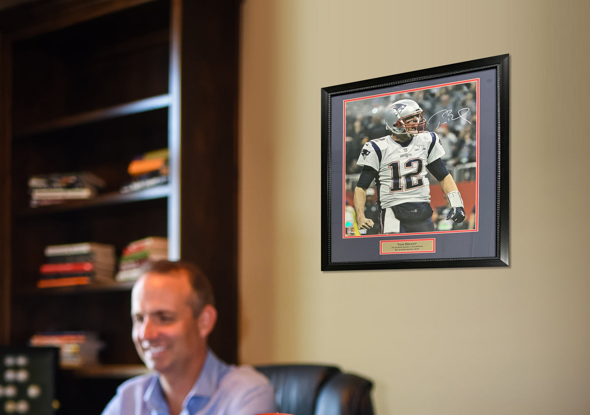 Tom Brady Autographed New England Patriots Signed 16x20 Football Framed Photo Fanatics COA