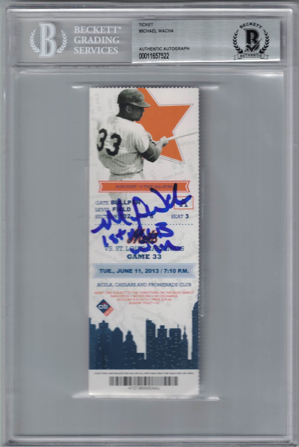 Michael Wacha St Louis Cardinals Signed Card - Ticket 1st MLB Win BAS Slab Beckett-Powers Sports Memorabilia