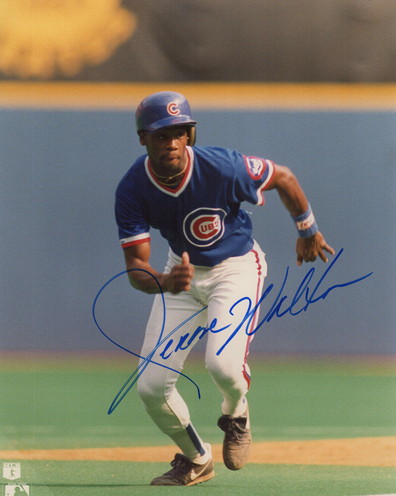 Jerome Walton Autographed Chicago Cubs Blue Jersey Running 8x10 Photo-Powers Sports Memorabilia