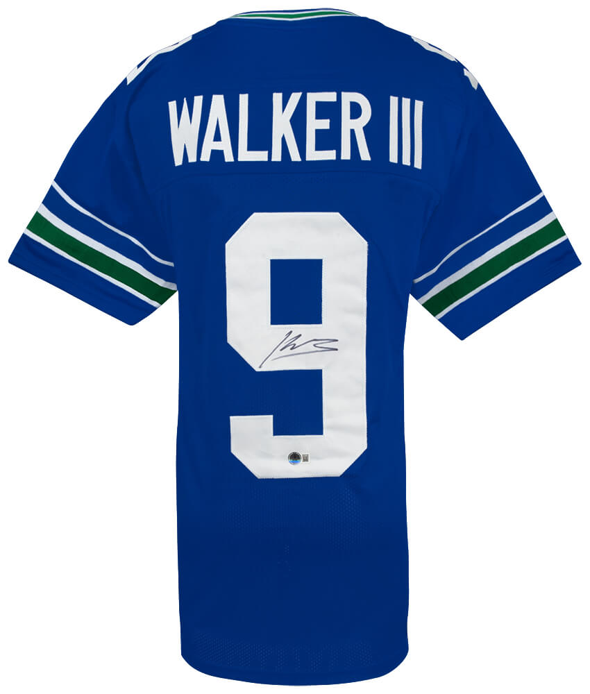 Kenneth Walker III Autographed Throwback Custom Football Jersey Beckett-Powers Sports Memorabilia