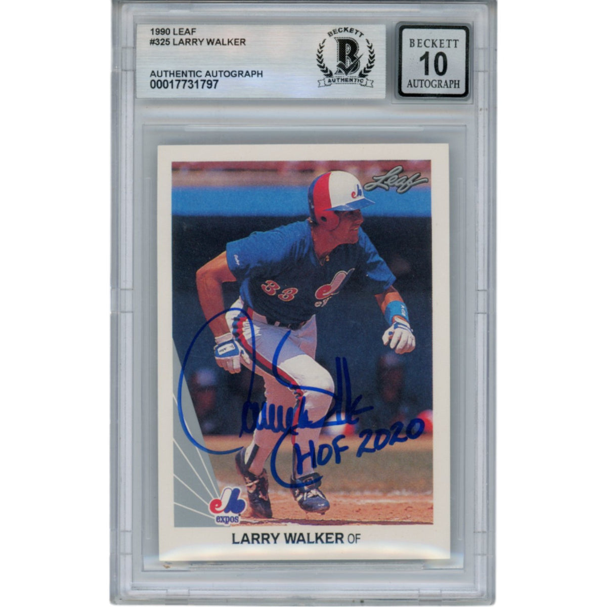 Larry Walker Monteal Expos Signed Card - Montreal Expos 1990 Leaf #325 HOF 10 Auto Beckett Beckett-Powers Sports Memorabilia